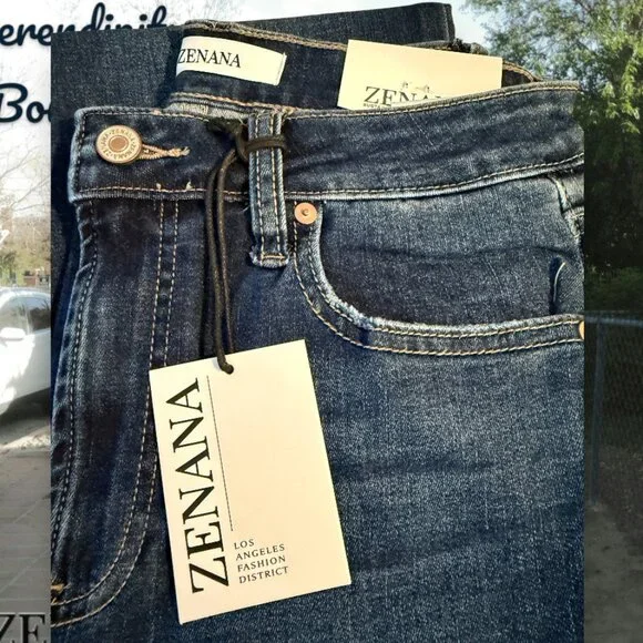 Zenana Super Stretch High Rise Bell Bottom Retro 70s Dark Wash Jeans - Picture 13 of 16